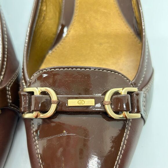 Joan & David Presley Brown Leather Patent Leather Horse-Bit Heeled Loafer 9M - Picture 5 of 15